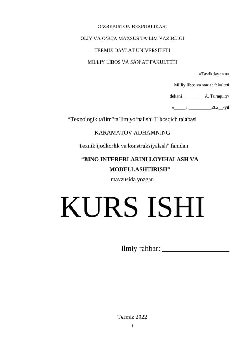 BINO INTERERLARINI LOYIHALASH VA MODELLASHTIRISH 1