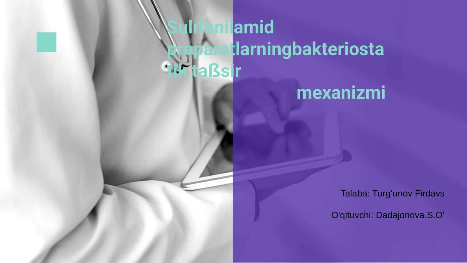 Sulıfanilamid preparatlarningbakteriostatik taßsir mexanizmi 1