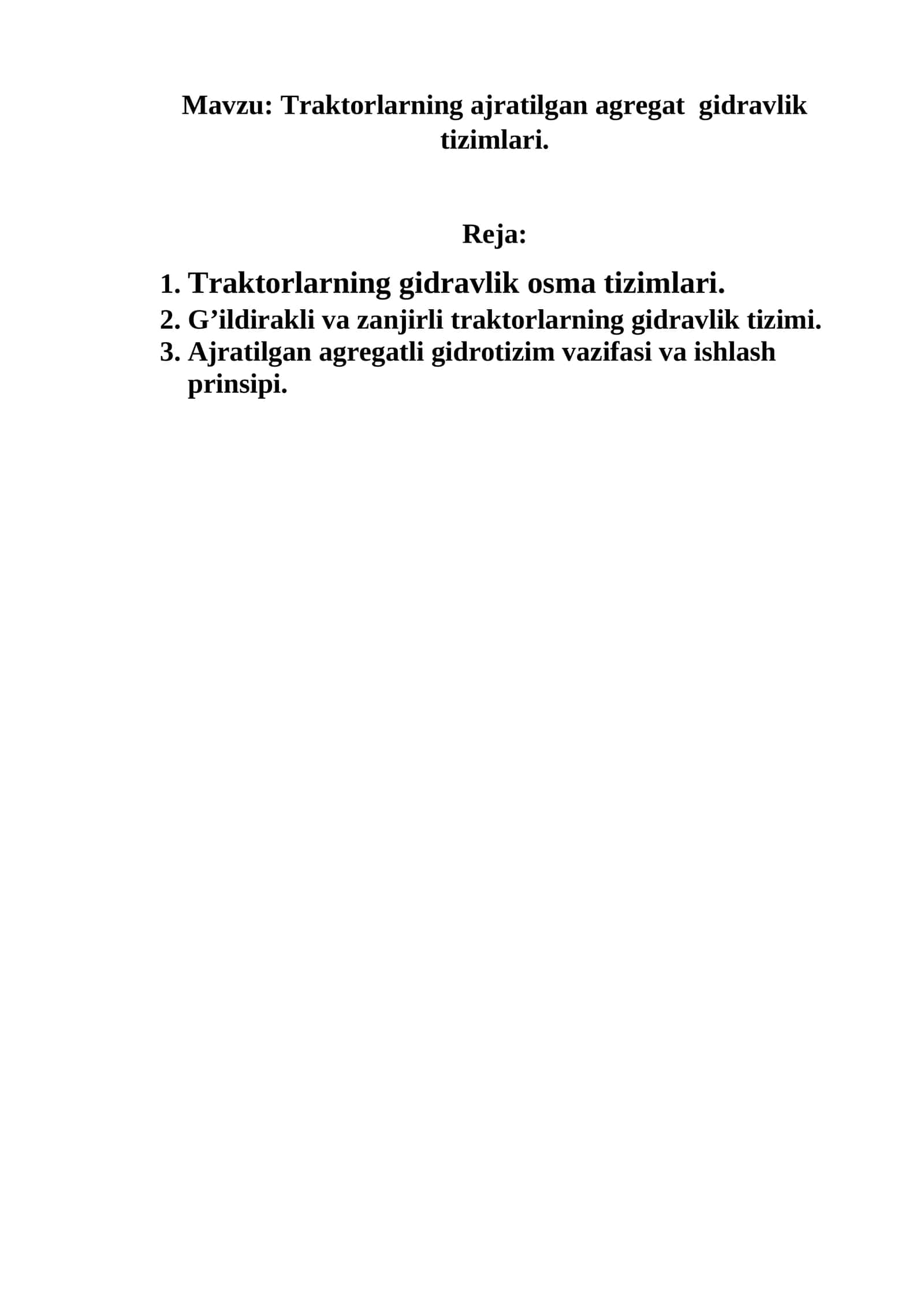 Traktorlarning ajratilgan agregat gidravlik tizimlari 1