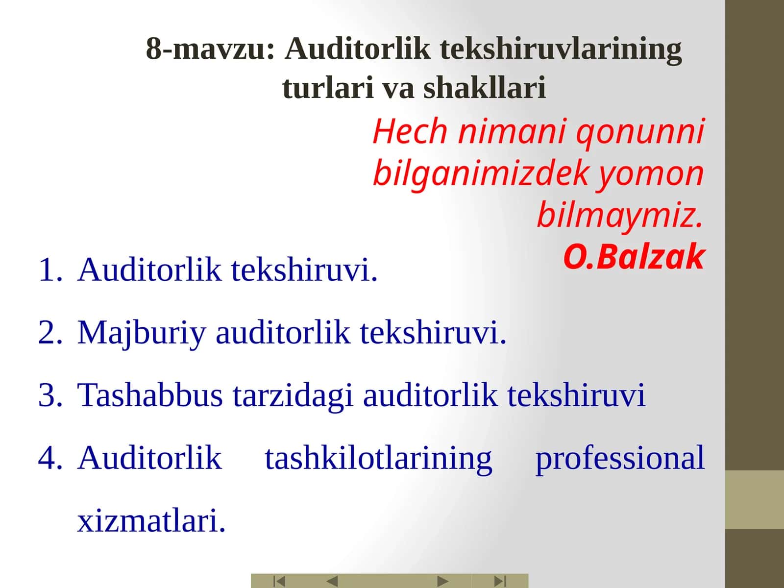Auditorlik tekshiruvlarining turlari va shakllari 1