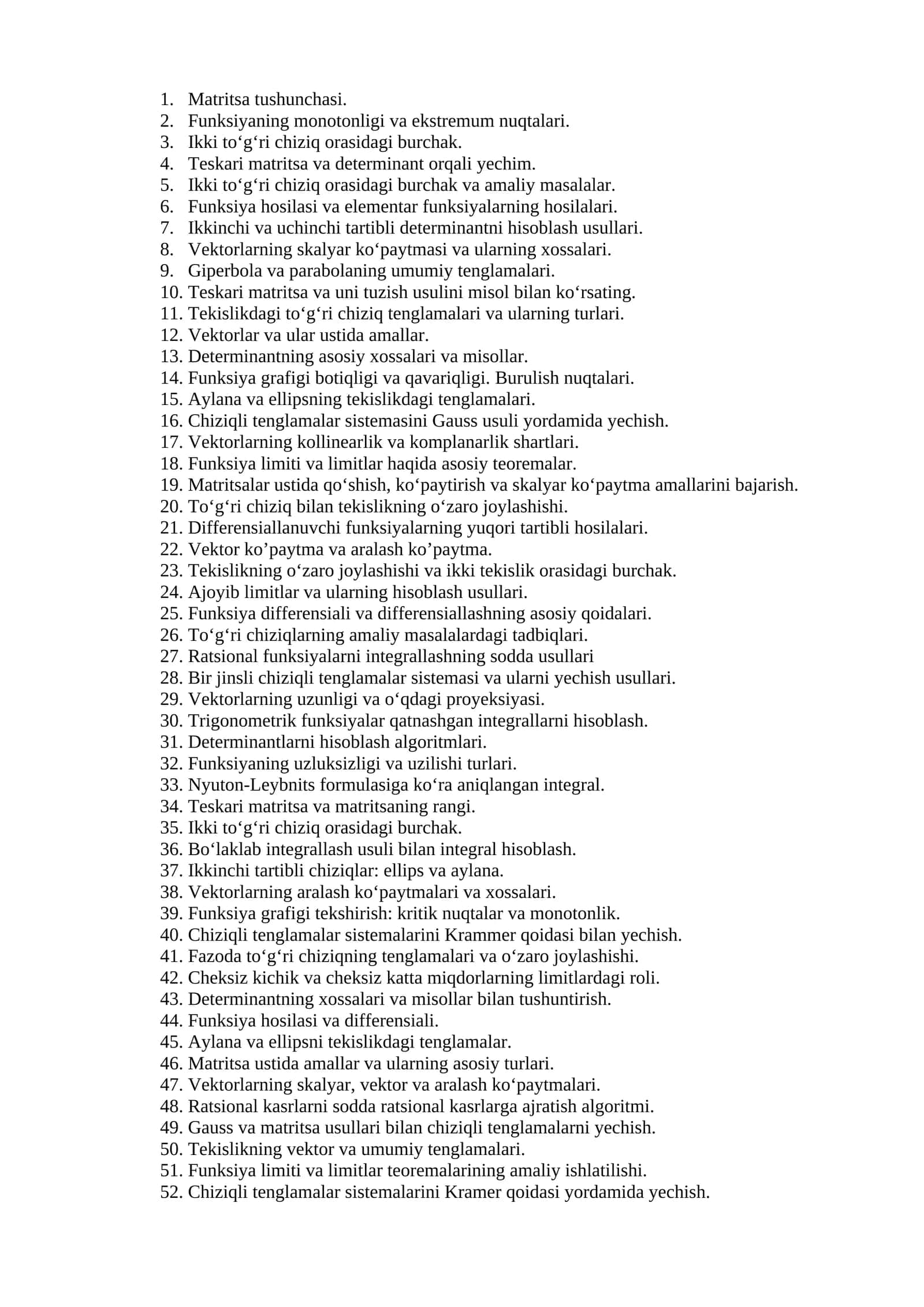 Determinantning asosiy xossalari va misollar 1