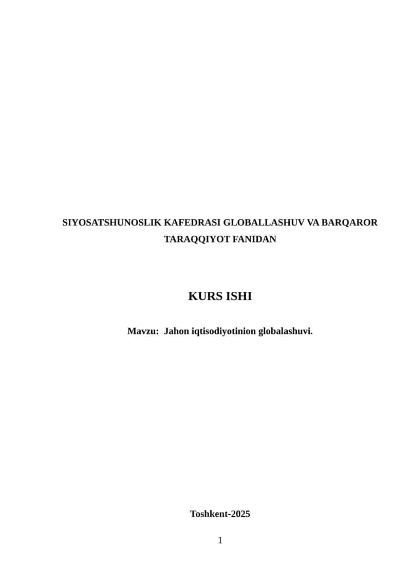 Jahon iqtisodiyotinion globalashuvi 1
