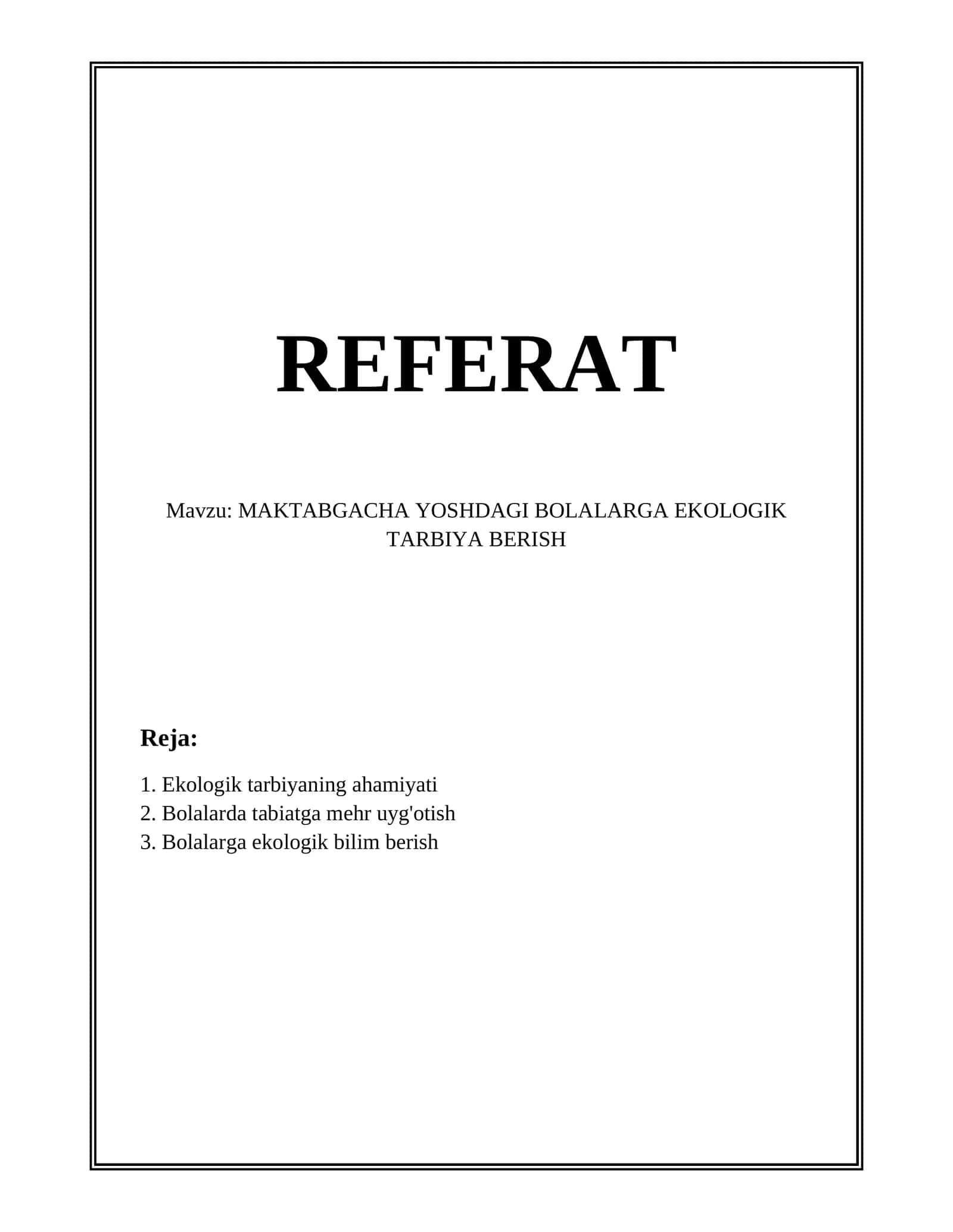 EKOLOGIK TARBIYA BERISH 1