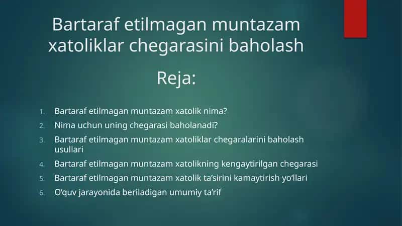 Bartaraf etilmagan muntazam xatoliklar chegarasini baholash 1