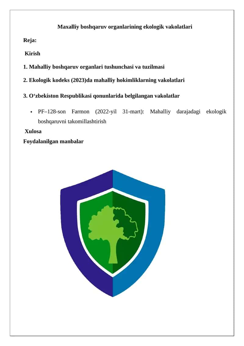 Maxalliy boshqaruv organlarining ekologik vakolatlari 1