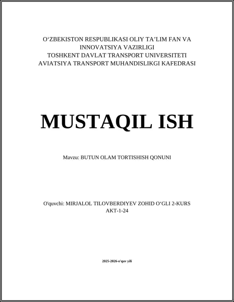 BUTUN OLAM TORTISHISH QONUNI 1