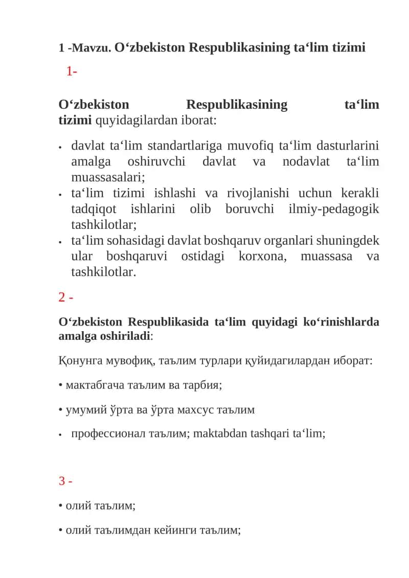 O‘zbekiston Respublikasining ta‘lim tizimi 1
