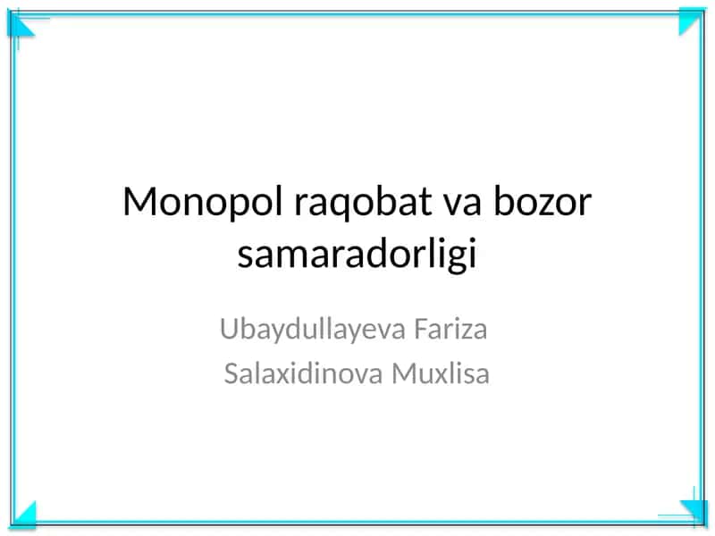 Monopol raqobat va bozor samaradorligi 1