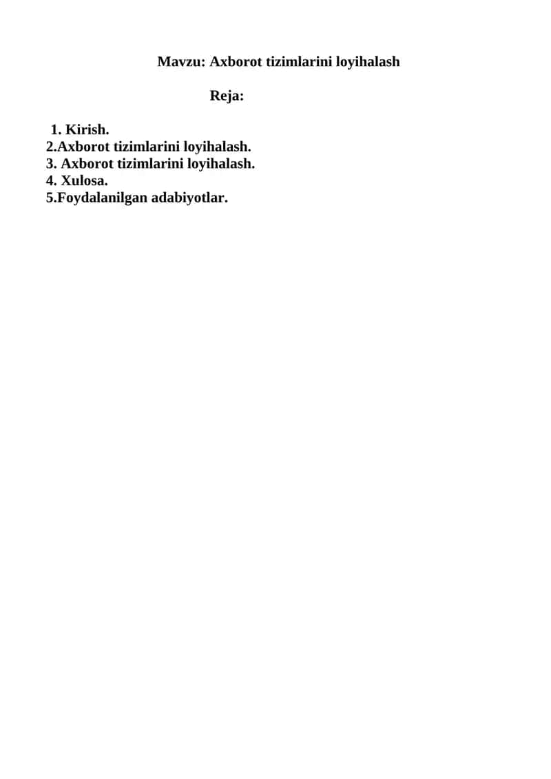 Axborot tizimlarini loyihalash 1
