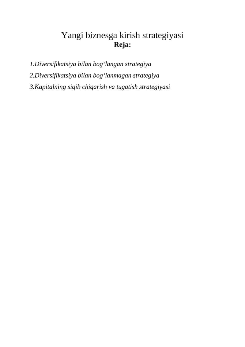 Yangi biznesga kirish strategiyasi 1