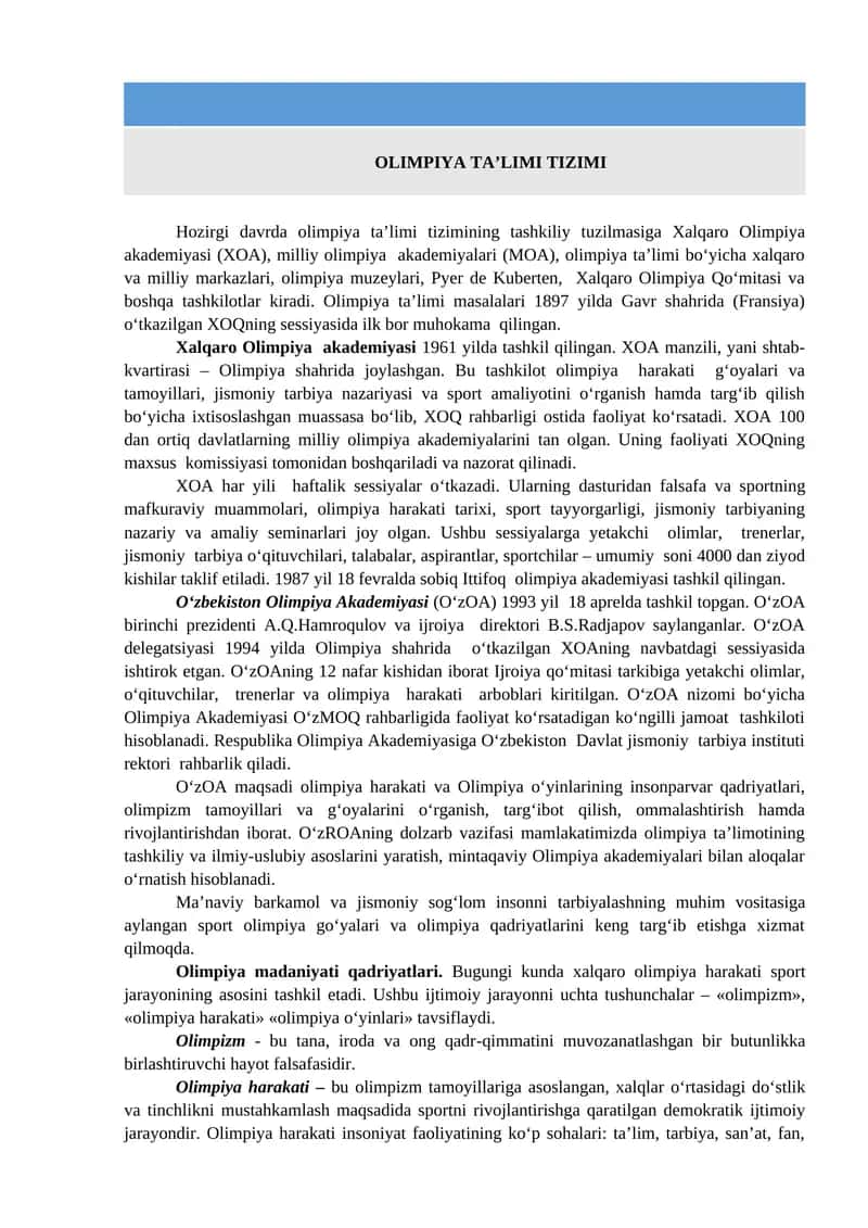 OLIMPIYA TA’LIMI TIZIMI 1