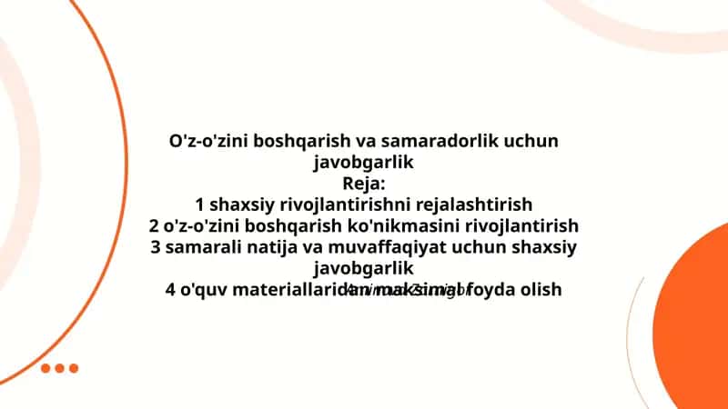 O'z-o'zini boshqarish va samaradorlik uchun javobgarlik 1