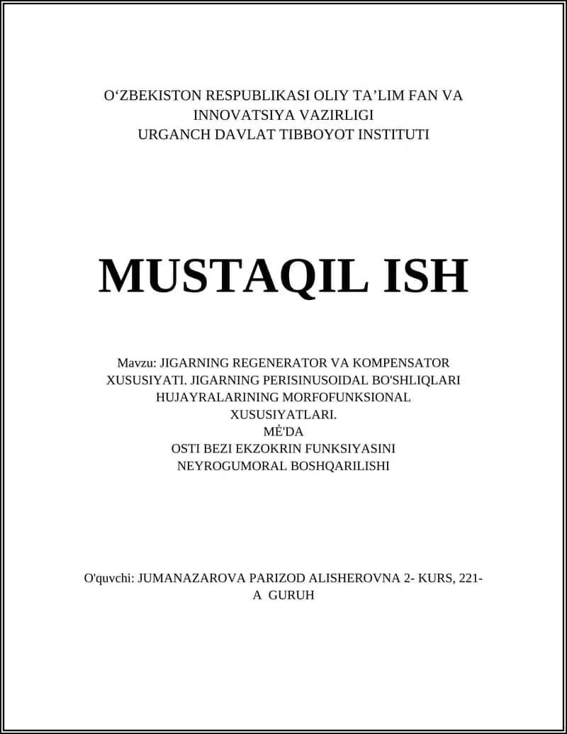 JIGARNING REGENERATOR VA KOMPENSATOR XUSUSIYATI 1