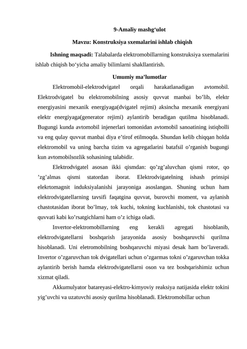 Elektromobil konstruksiya sxemalari 1
