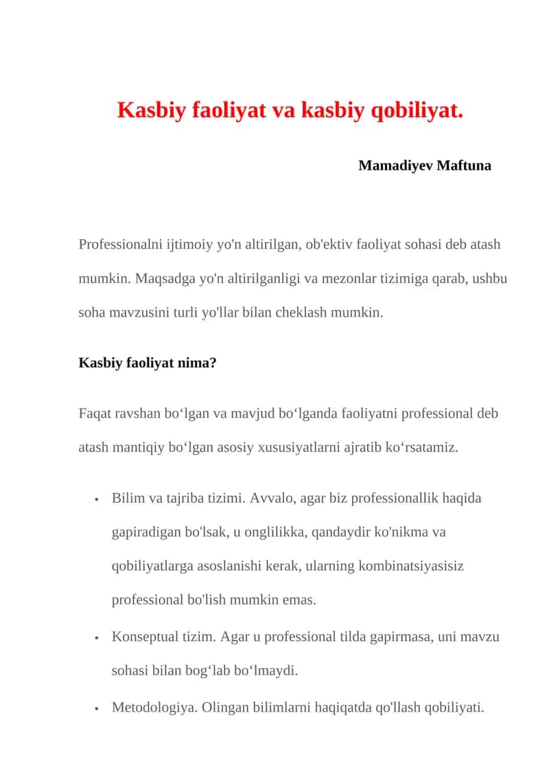 Kasbiy faoliyat va kasbiy qobiliyat 1