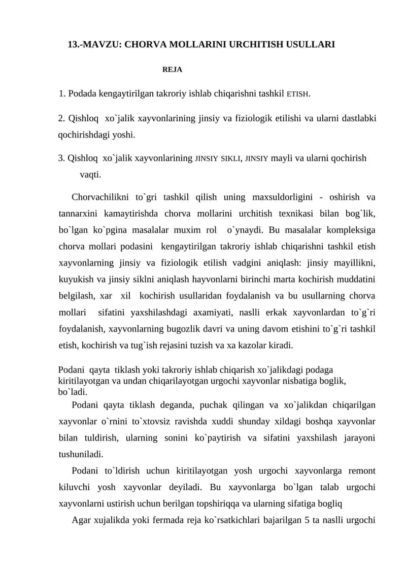 CHORVA MOLLARINI URCHITISH USULLARI 1