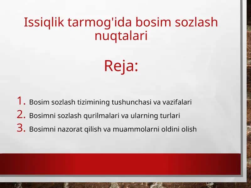 Issiqlik tarmog'ida bosim sozlash nuqtalari 1
