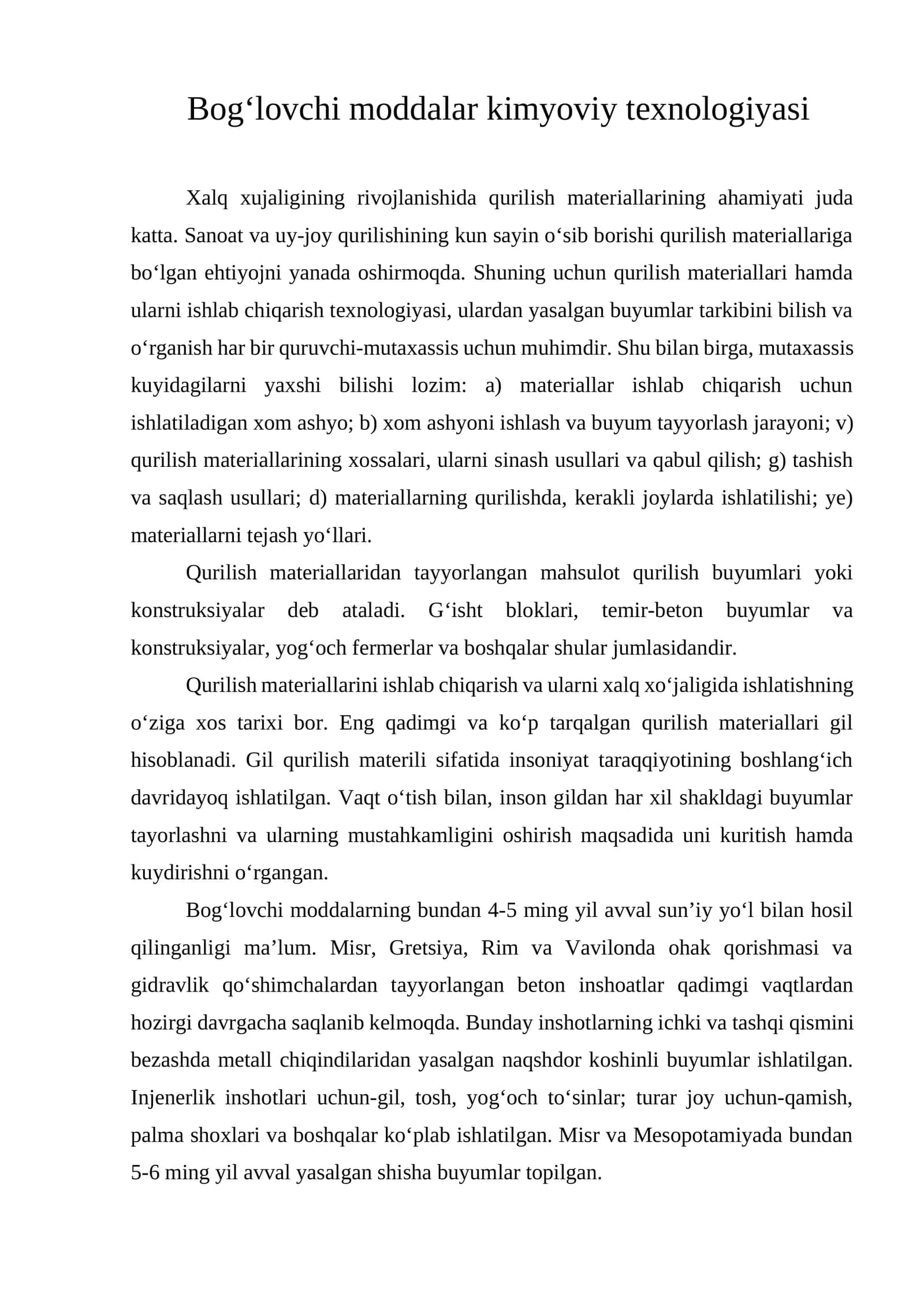 Bog‘lovchi moddalar kimyoviy texnologiyasi 1
