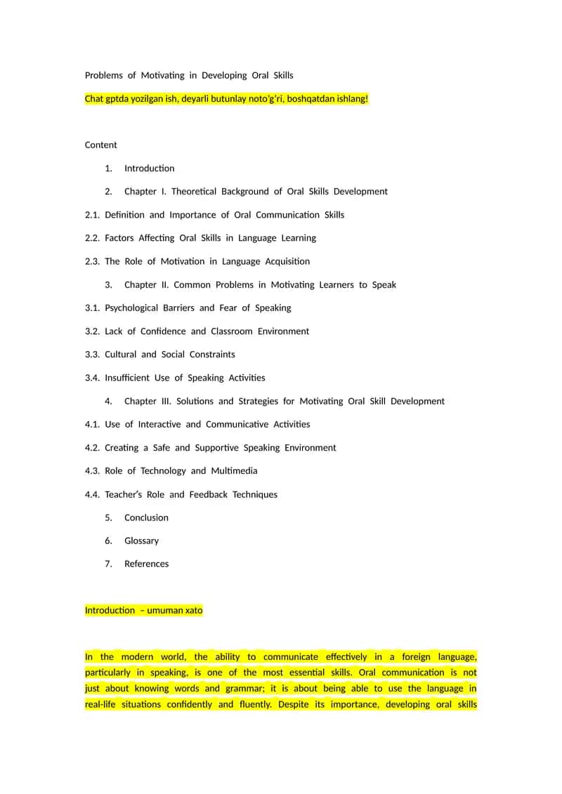 Problems of Motivating in Developing Oral Skills 1