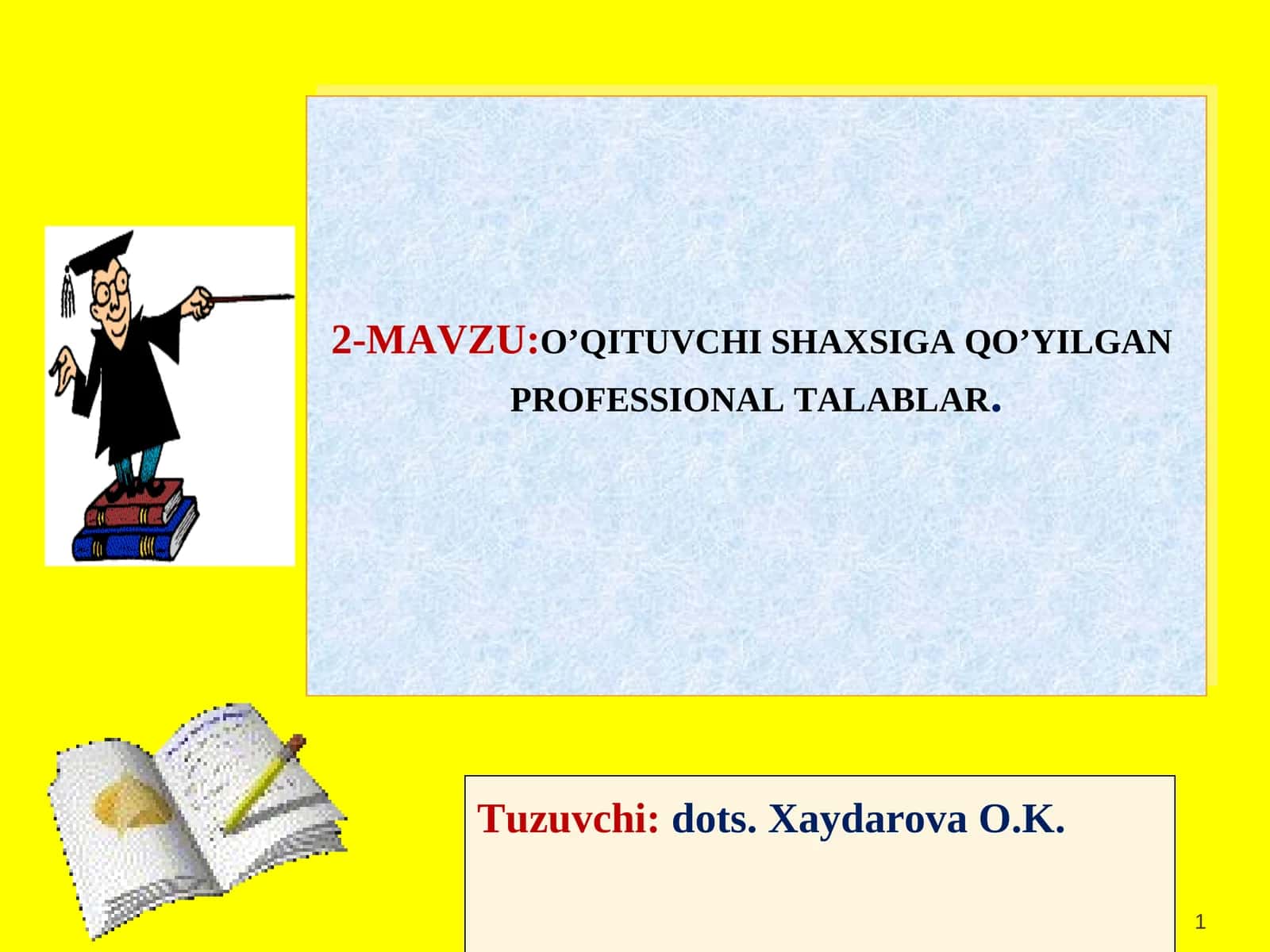 O’QITUVCHI SHAXSIGA QO’YILGAN PROFESSIONAL TALABLAR 1
