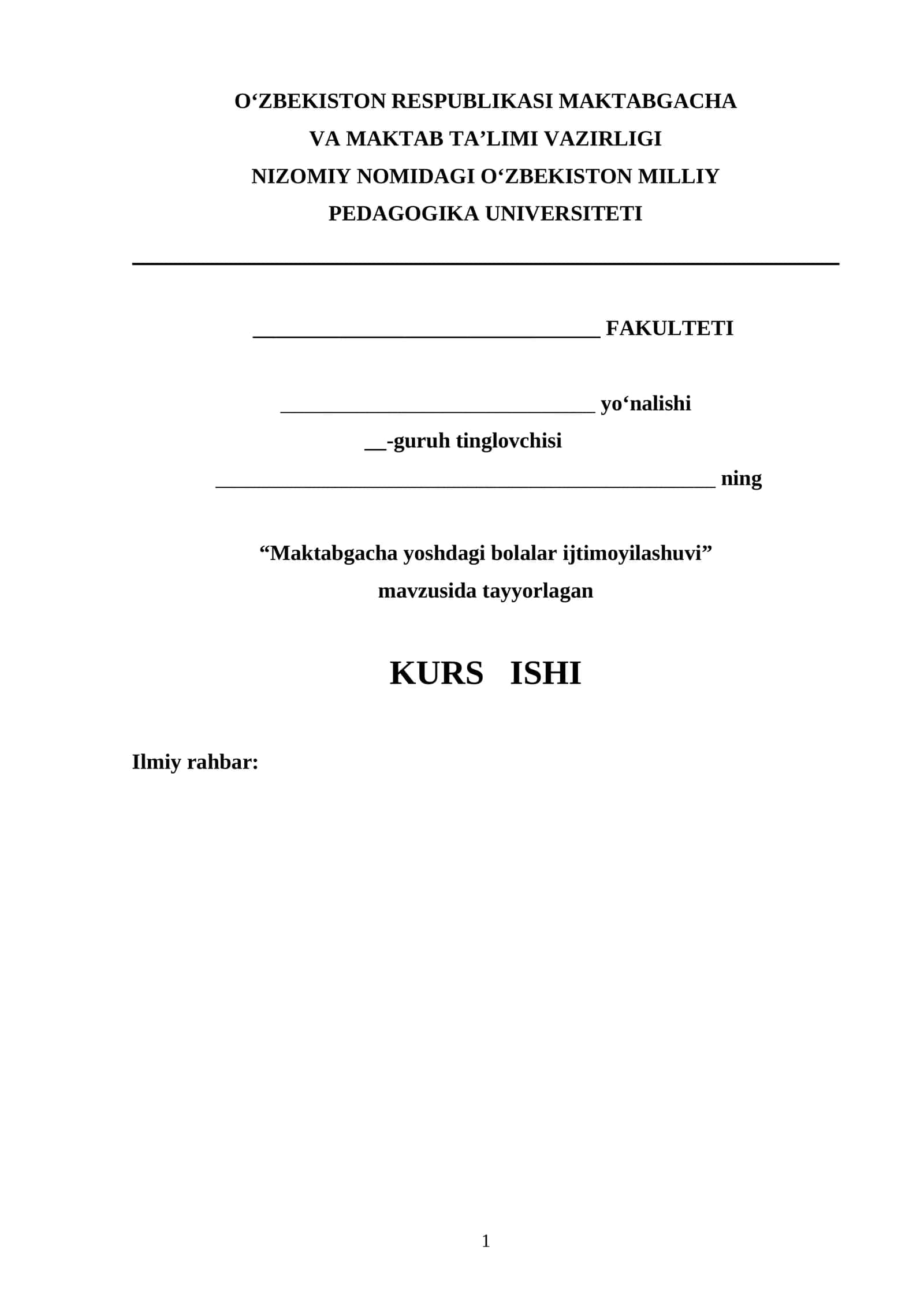 KURS ISHI "Maktabgacha yoshdagi bolalar ijtimoyilashuvi" 1