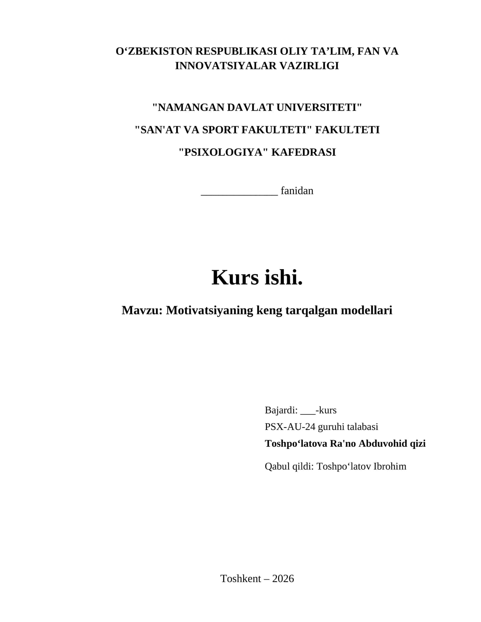 Motivatsiyaning keng tarqalgan modellari 1