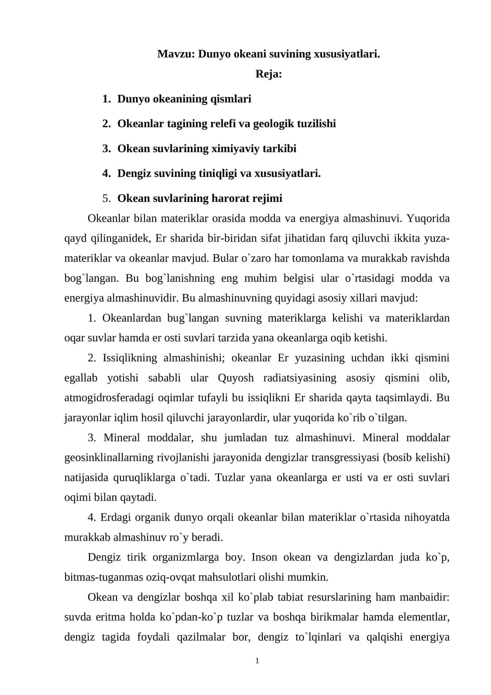 Dunyo оkеani suvining xususiyatlari 1