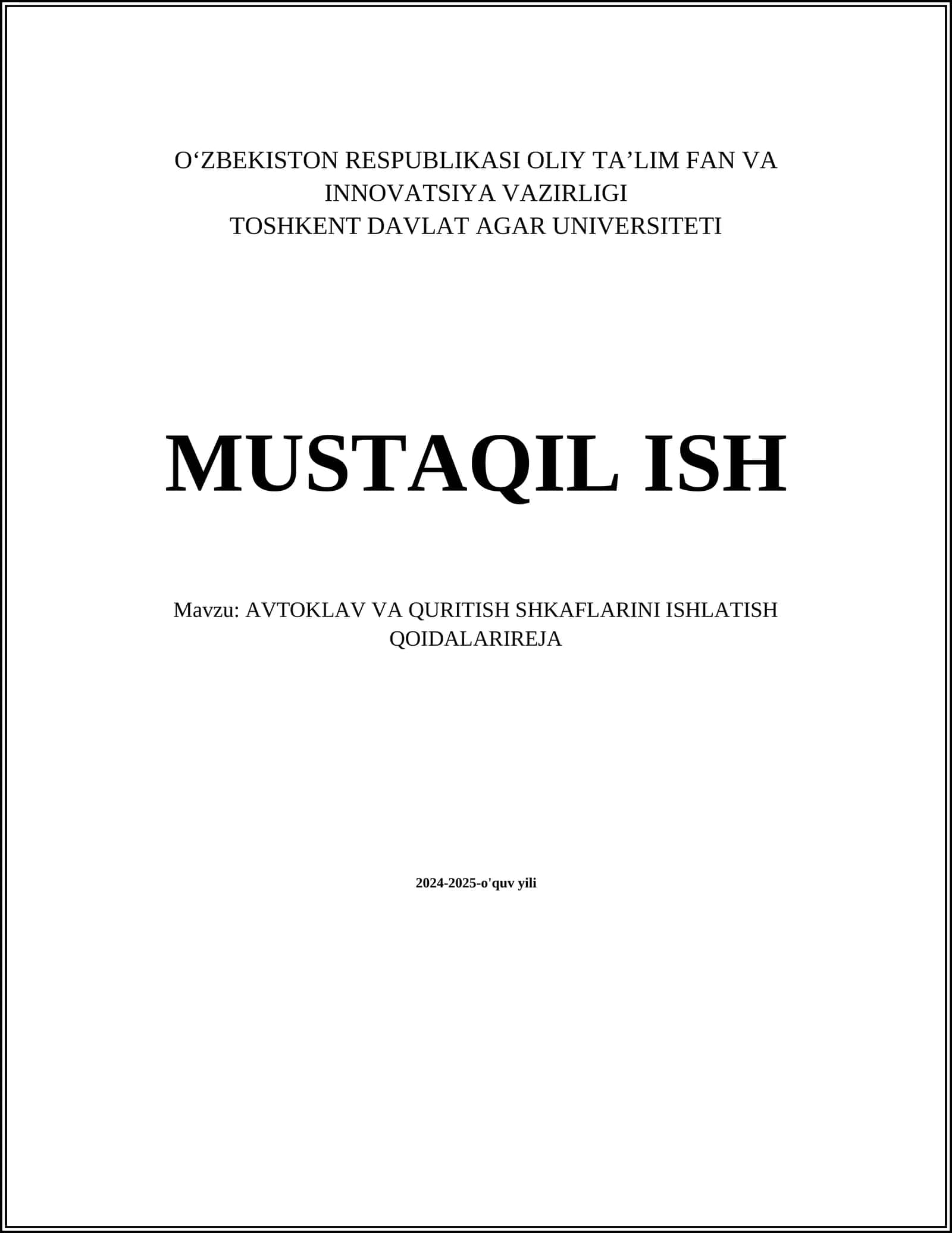 AVTOKLAV VA QURITISH SHKAFLARINI ISHLATISH QOIDALARIREJA 1