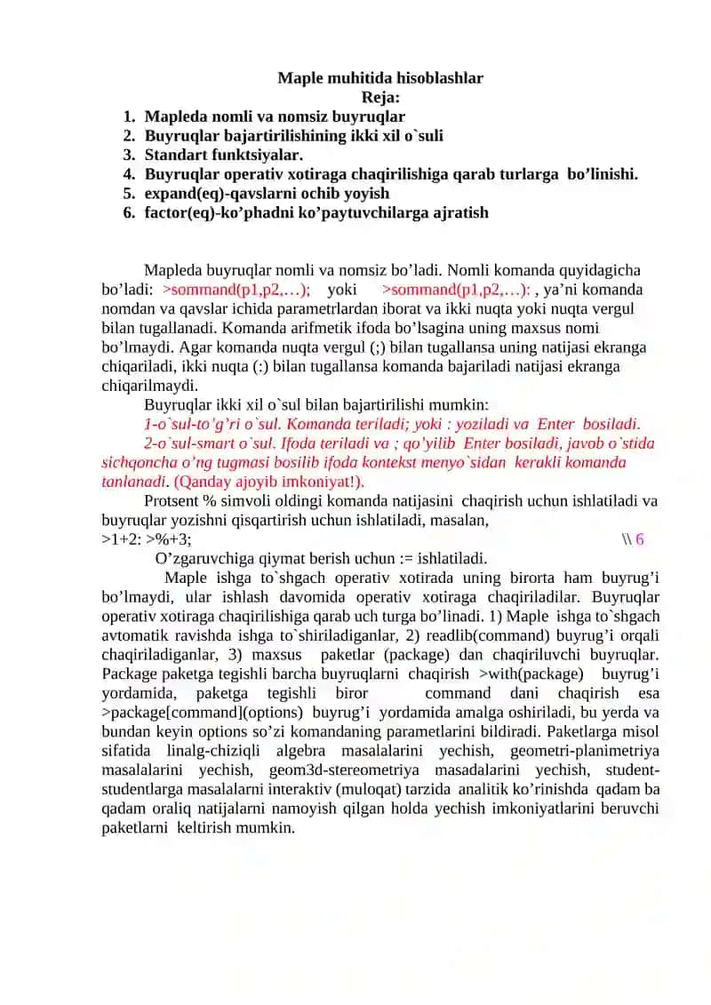 Maple muhitida hisoblashlar