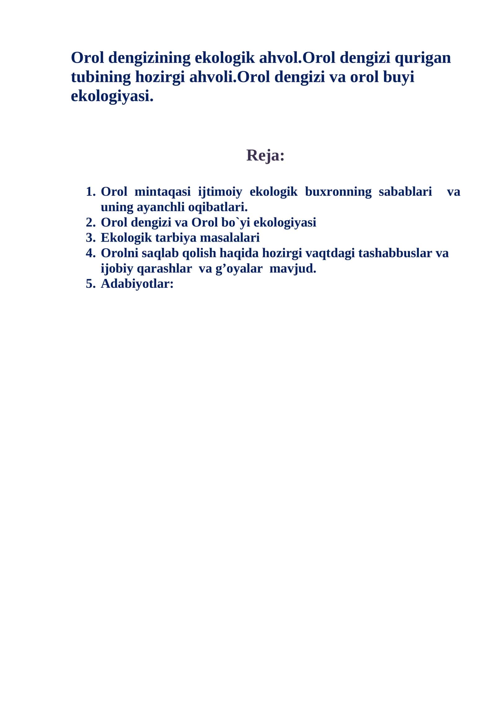Orol dengizining ekologik ahvol 1