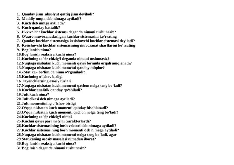 Kuchlar va moment 1