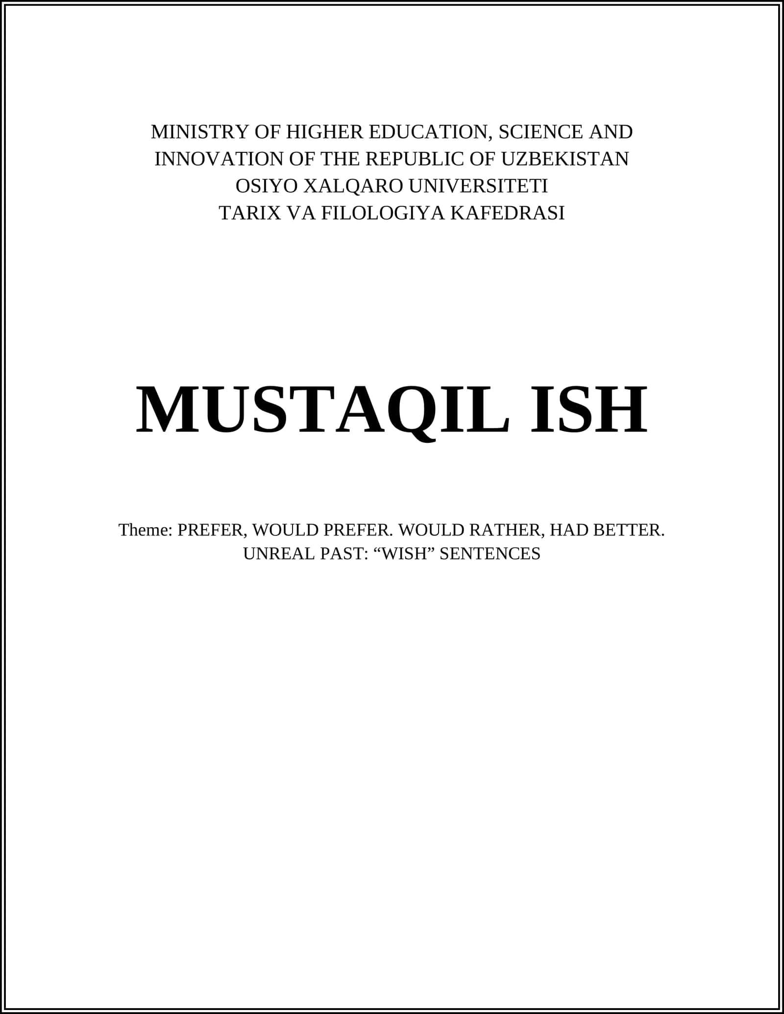 TARIX VA FILOLOGIYA KAFEDRASI MUSTAQIL ISH 1