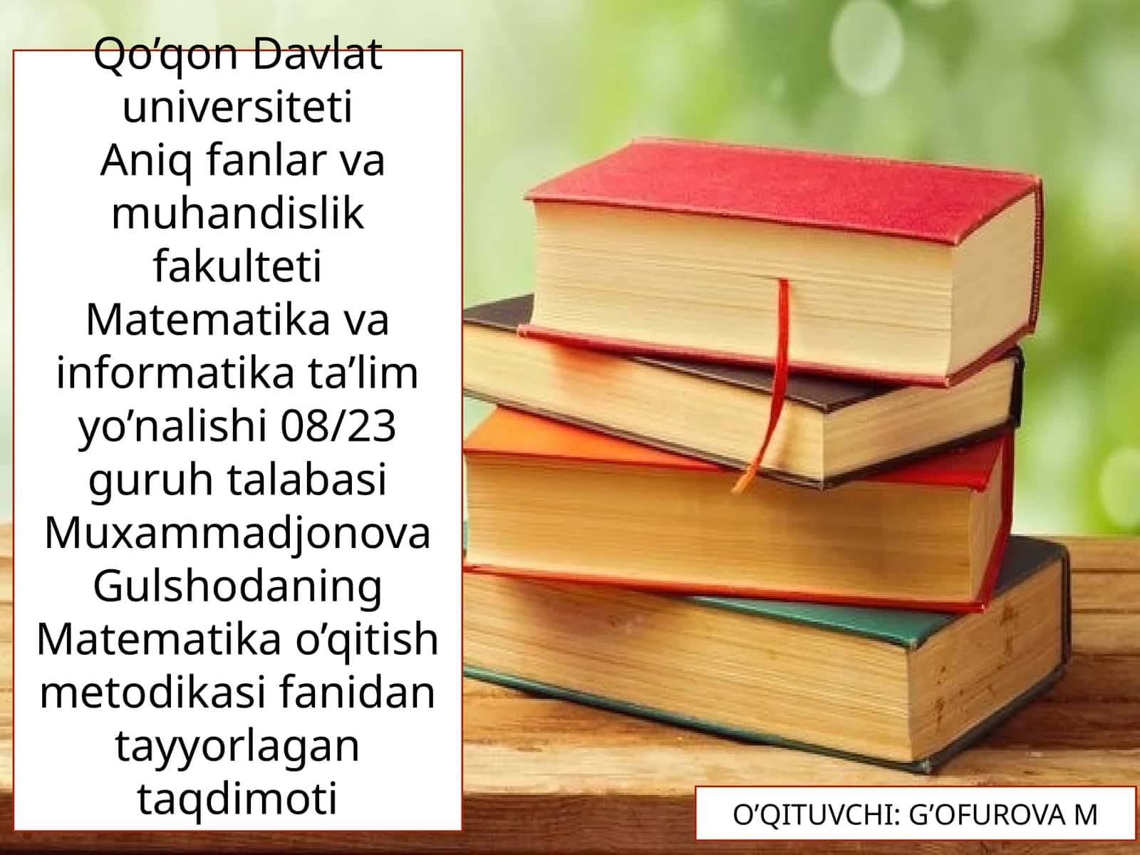 Matematika o’qitish metodikasi 1