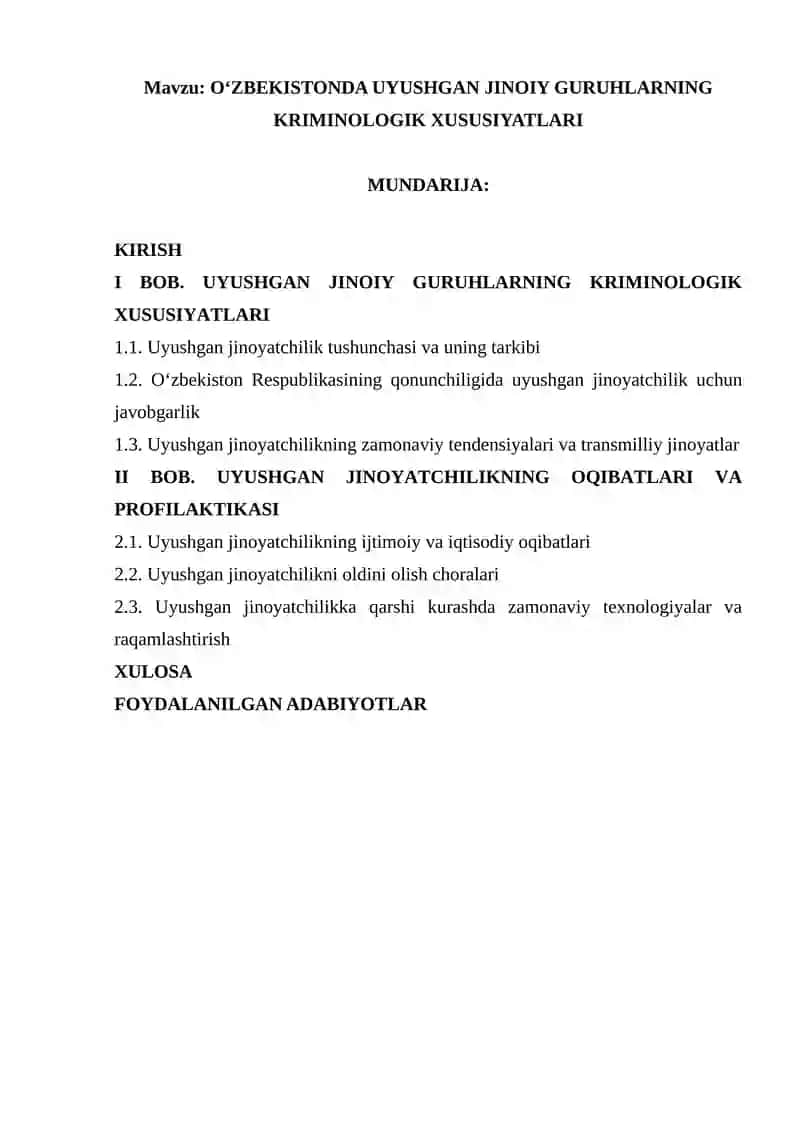 Uyushgan jinoyatchilik kriminologiyasi