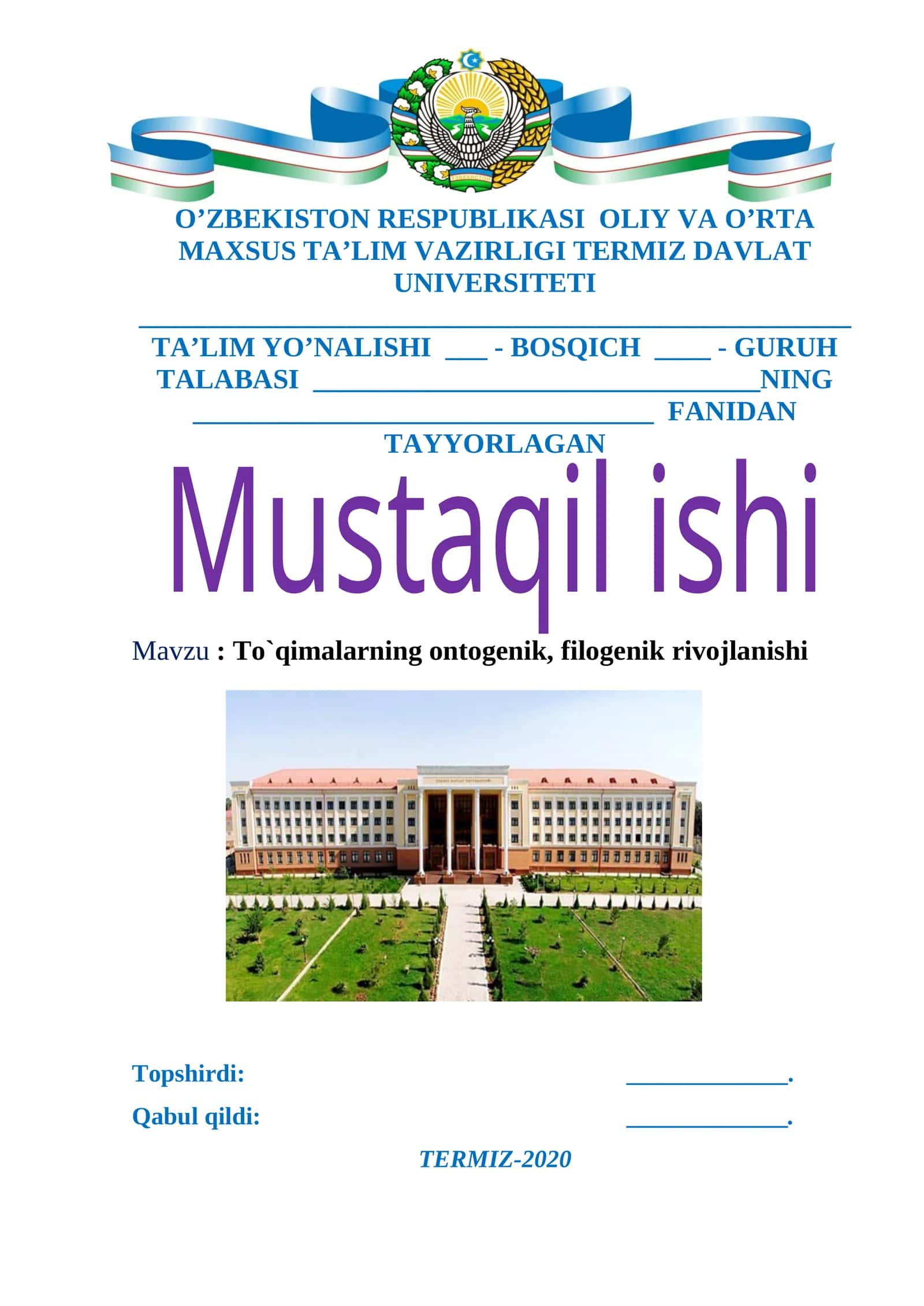 To`qimalarning ontogenik, filogenik rivojlanishi 1