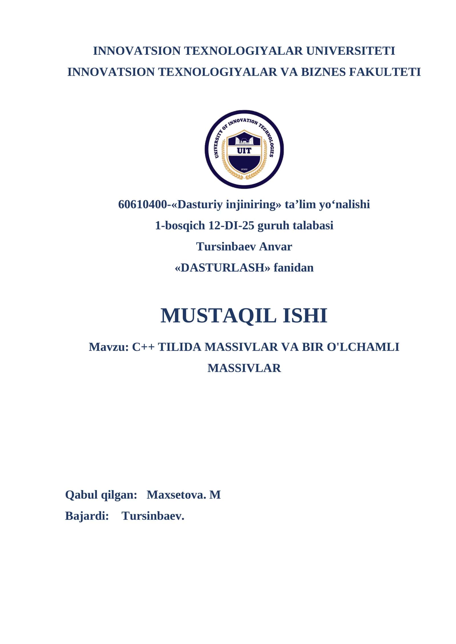 Dosturlash fanidan mustaqil ish 1