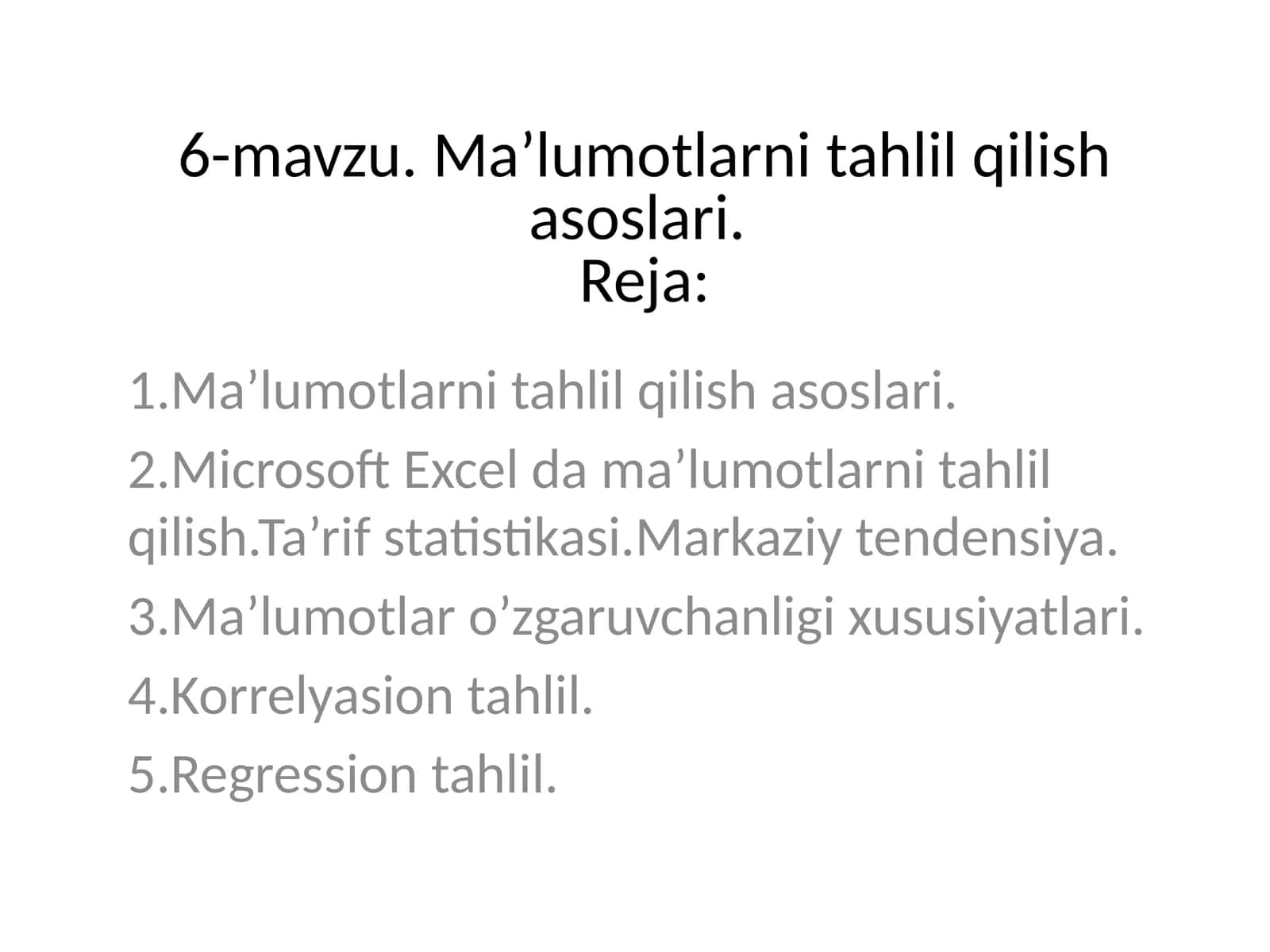 Ma’lumotlarni tahlil qilish asoslari 1