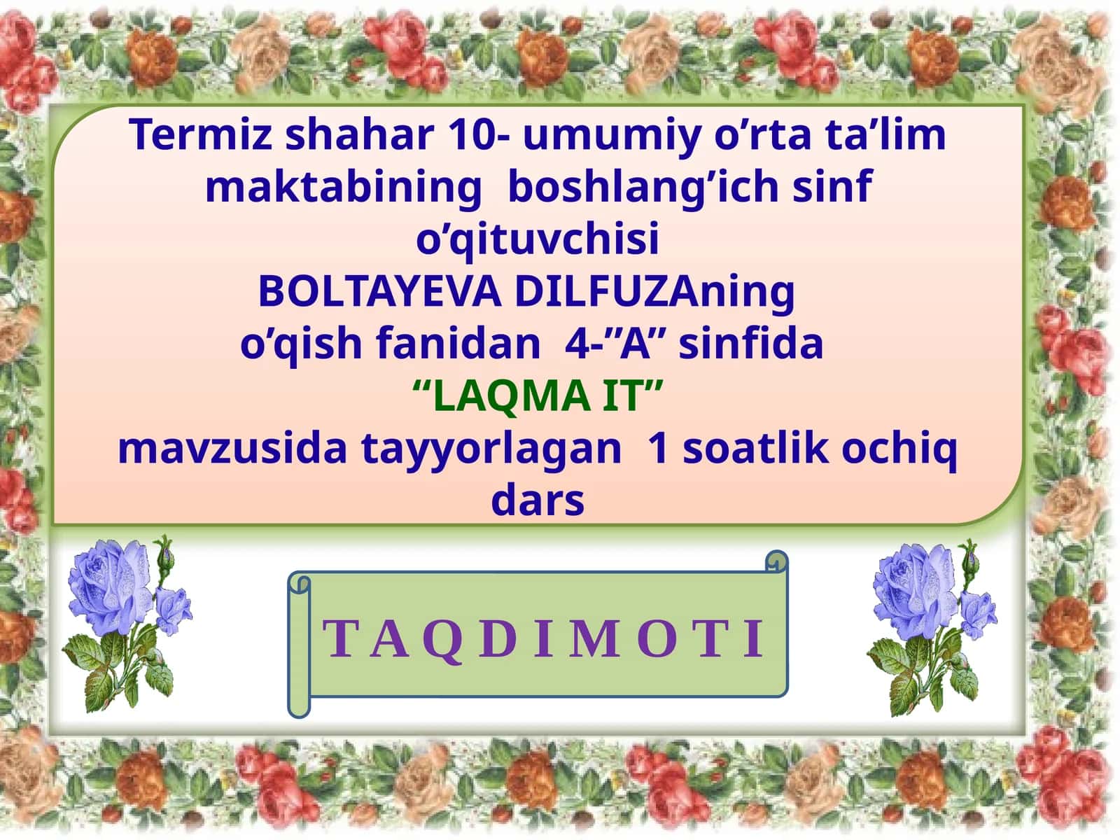4-sinf O'qish fanidan Navoiy bobomlar ochiq dars ishlanmasi 1