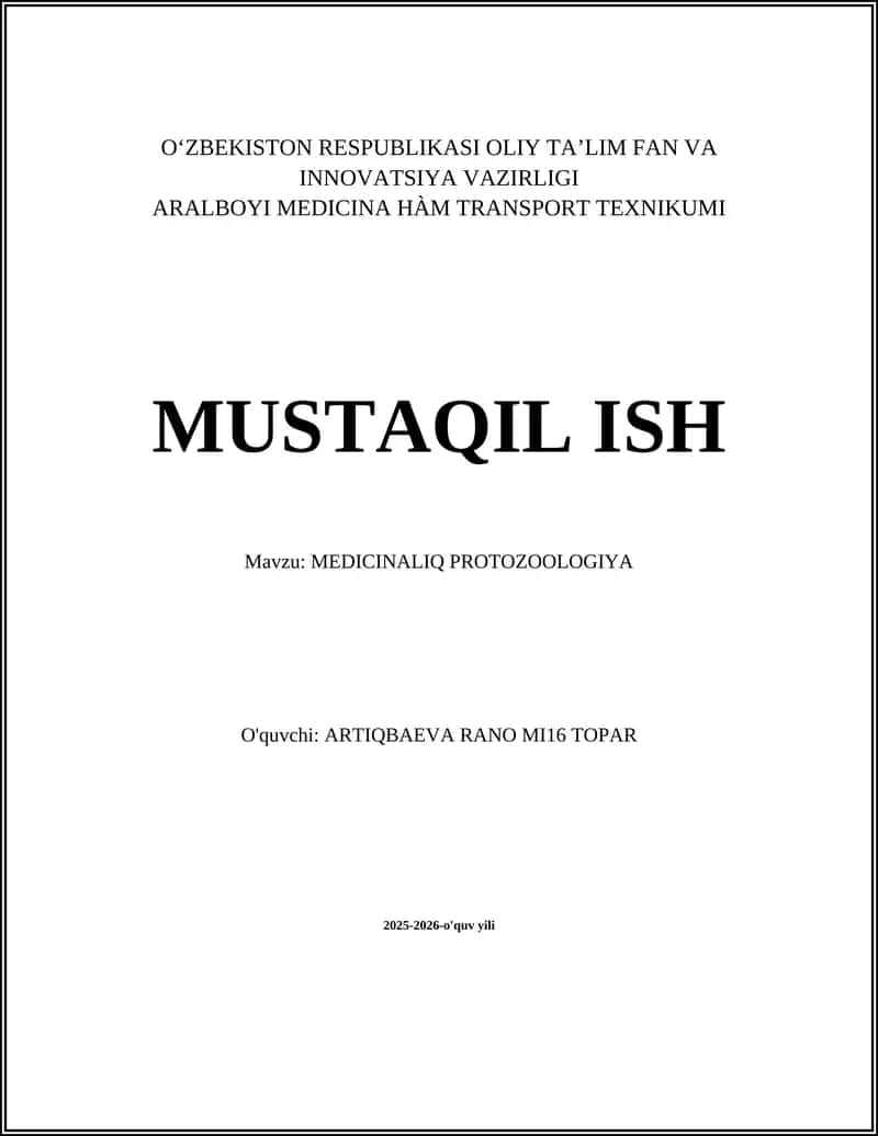 MEDICINALIQ PROTOZOOLOGIYA 1