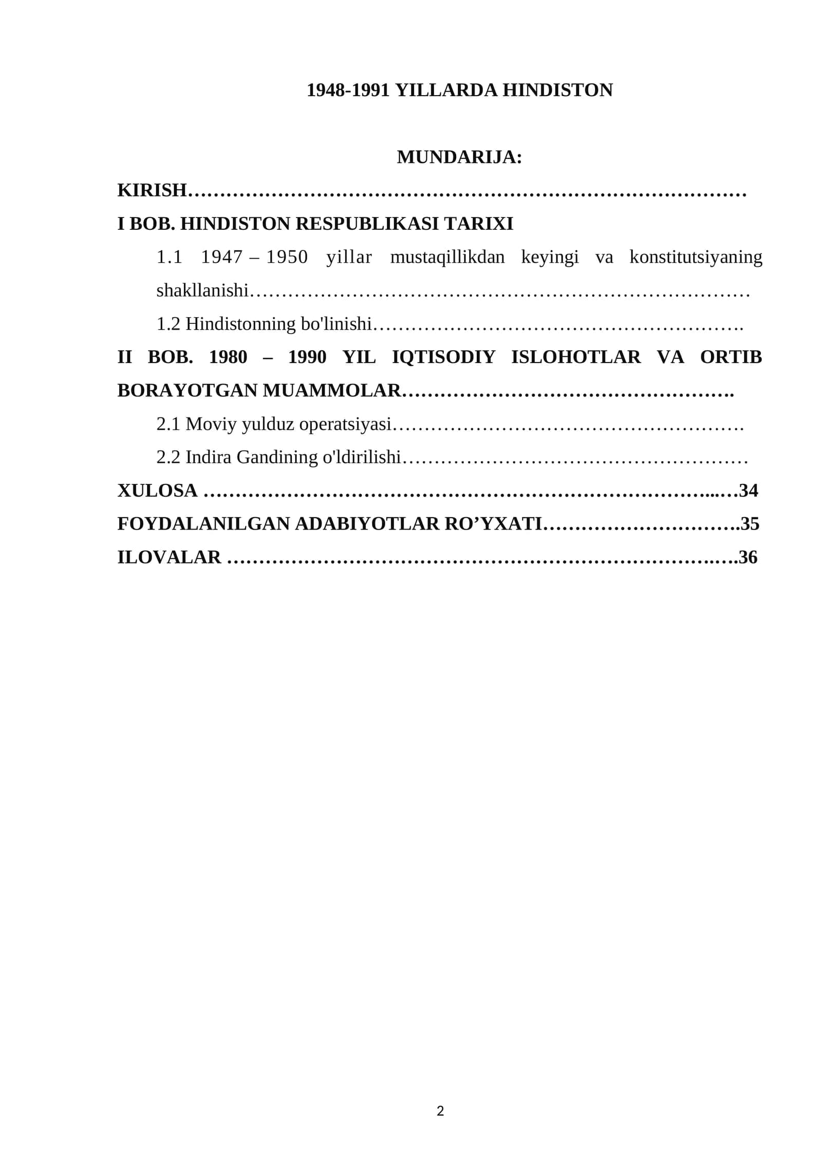Mavzu: Hindiston tarixi 1948-1991 yillar 1