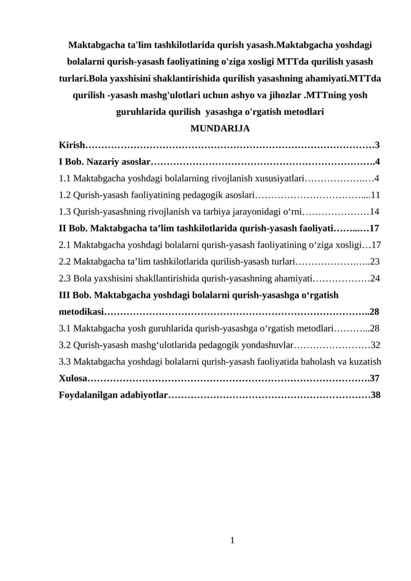 Maktabgacha ta'lim tashkilotlarida qurish yasash 1
