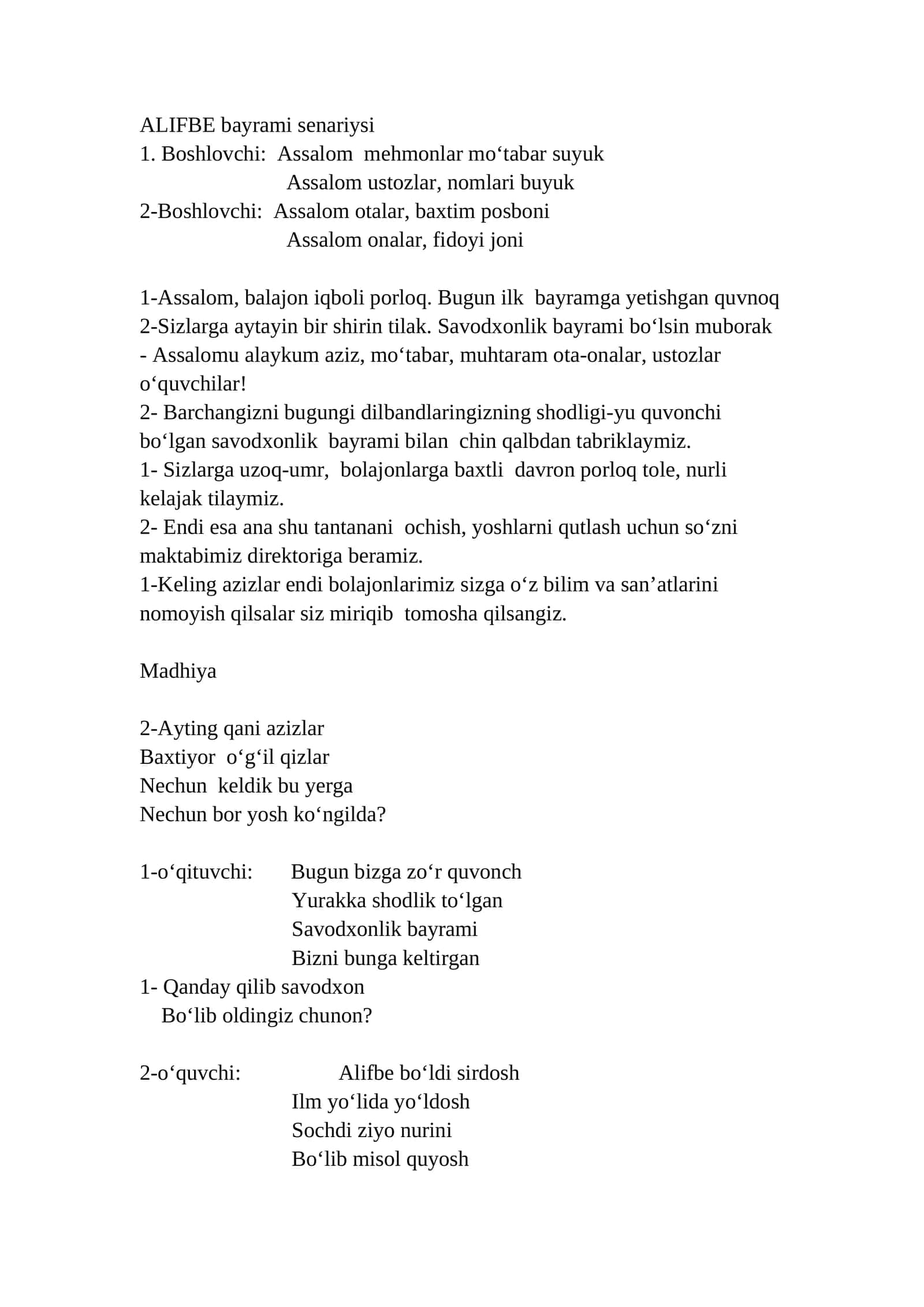 ALIFBE bayrami senariysi 1