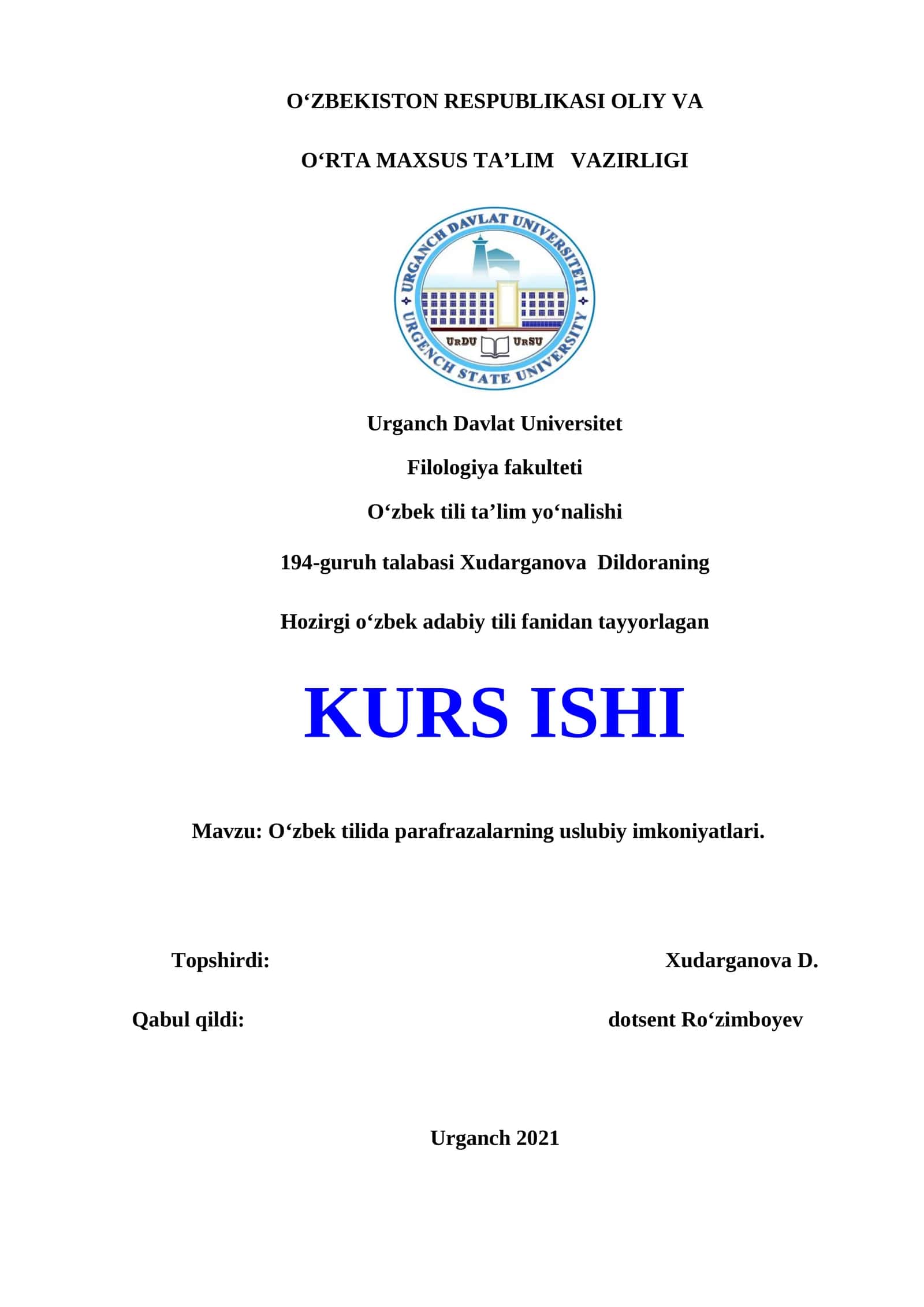 O‘zbek tilida parafrazalarning uslubiy imkoniyatlari 1