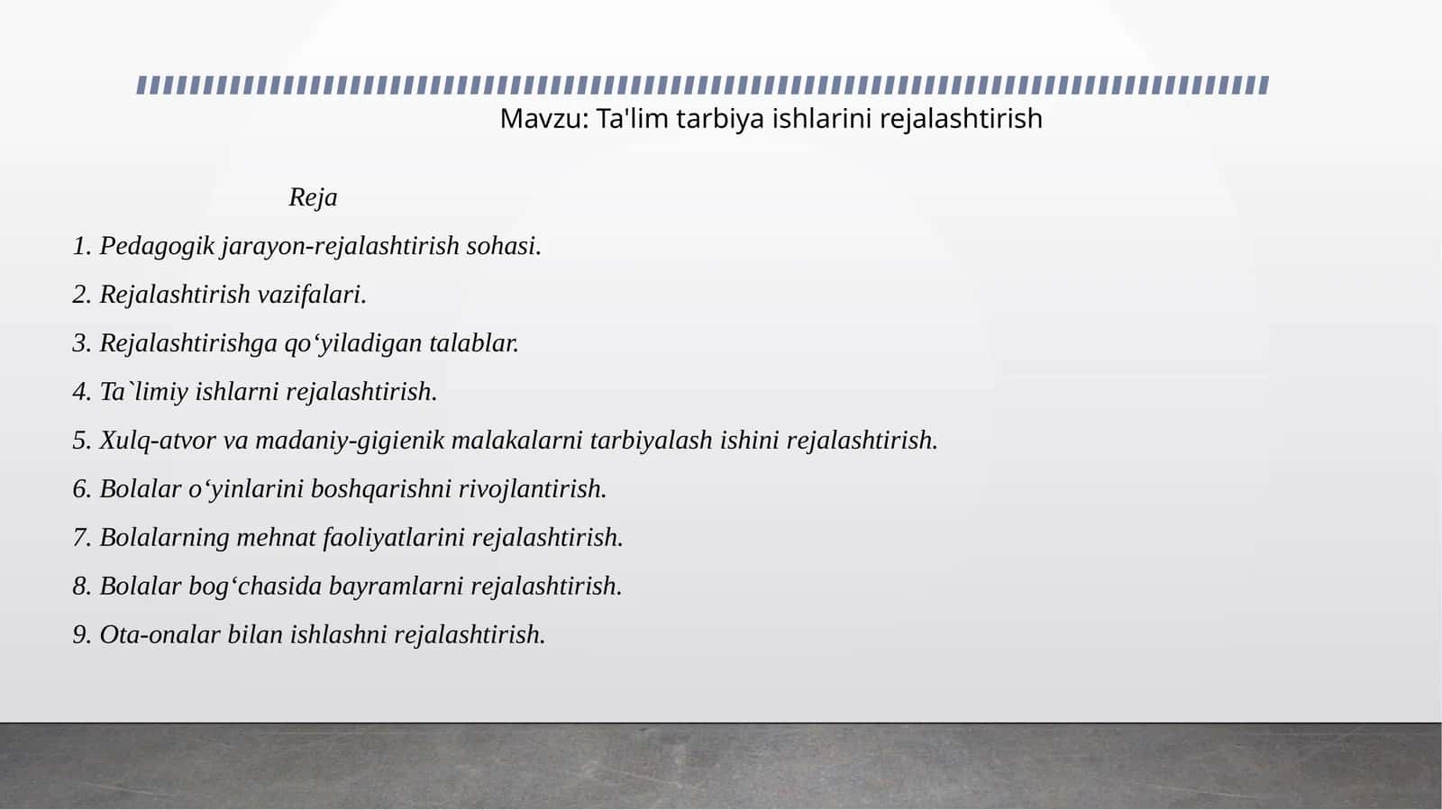 Ta'lim tarbiya ishlarini rejalashtirish 1