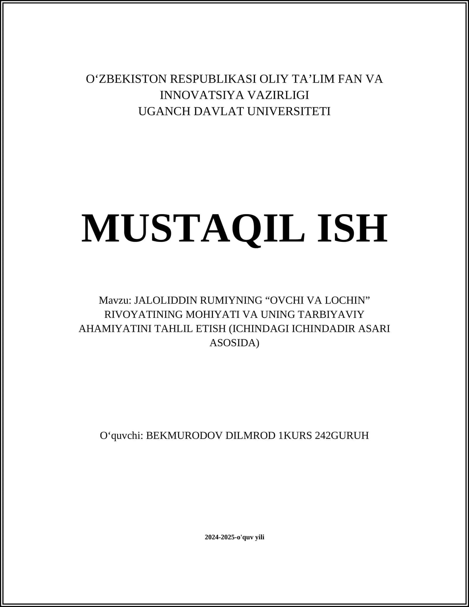 Ovchi va lochin rivoyati 1