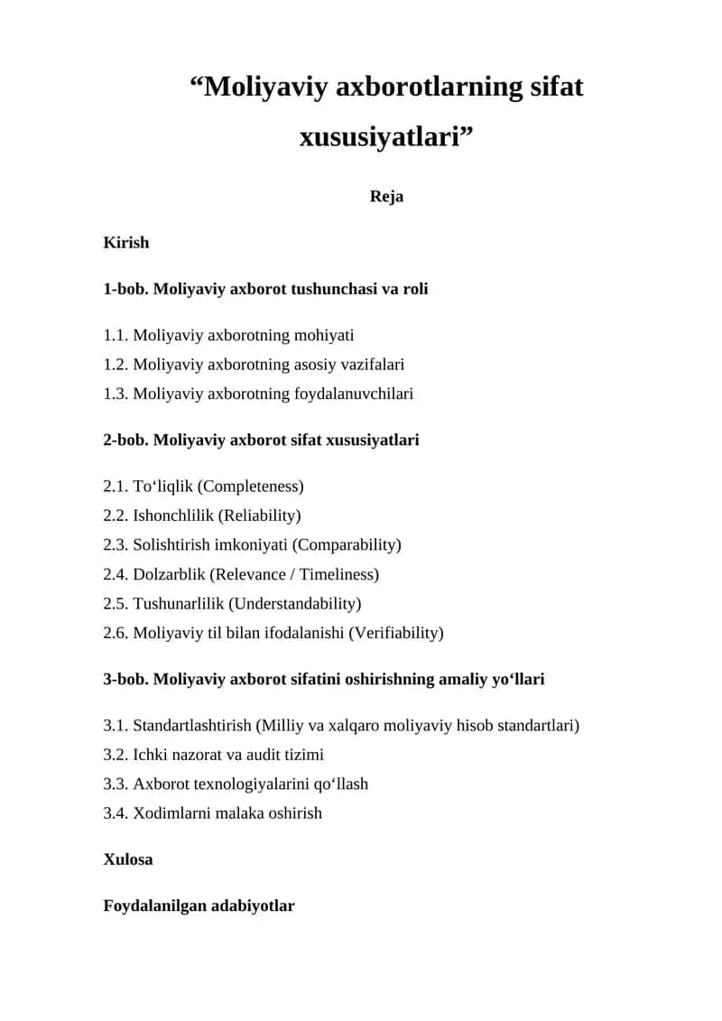 Moliyaviy axborotlarning sifat xususiyatlari 1