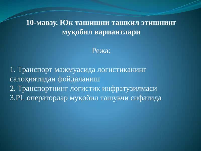 Юк ташишни ташкил этишнинг муқобилвариантлари 1