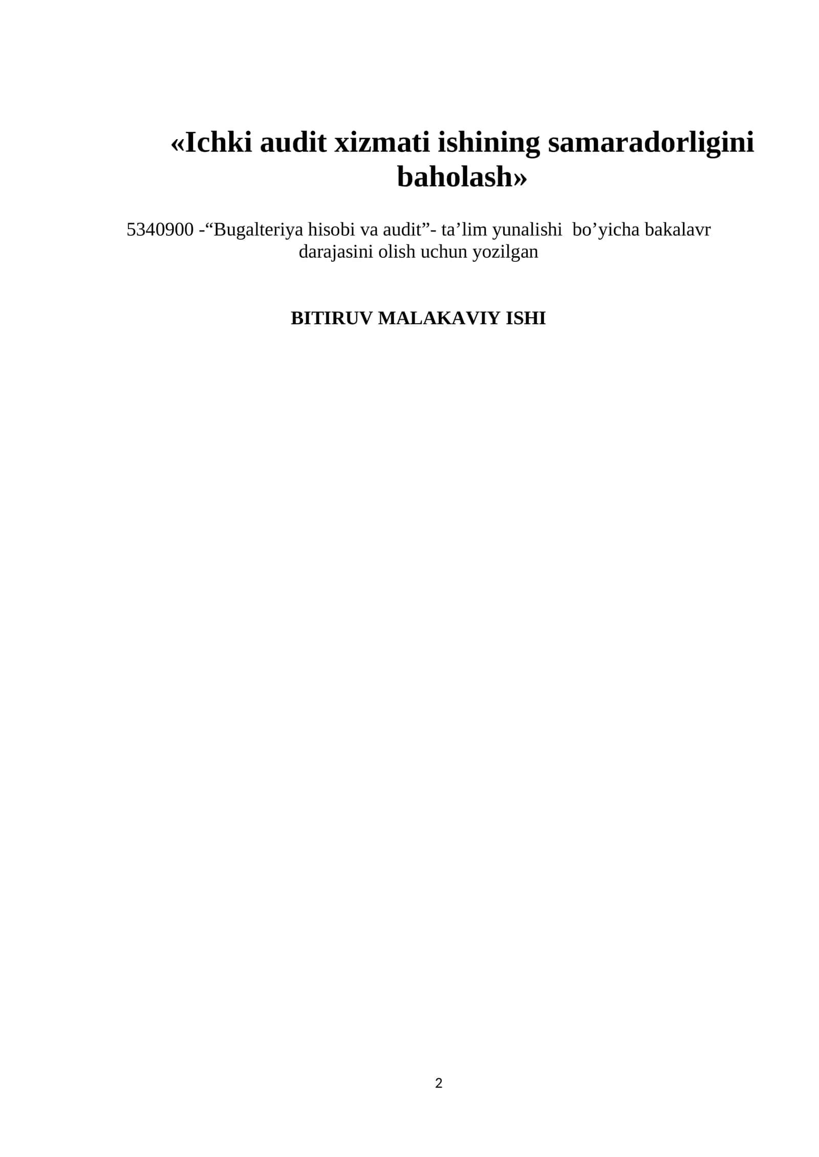 «Ichki audit xizmati ishining samaradorligini baholash» 1