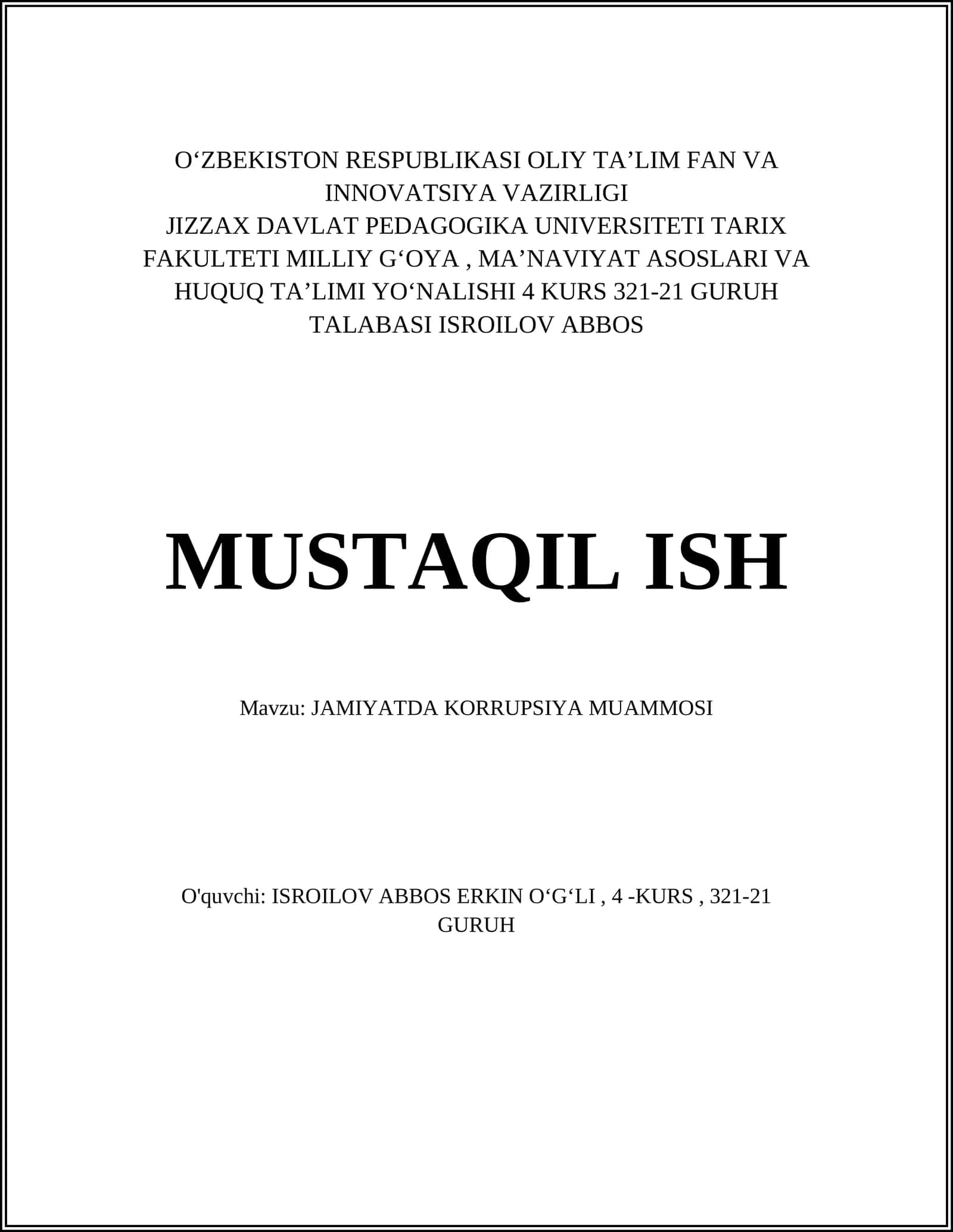 JAMIYATDA KORRUPSIYA MUAMMOSI 1