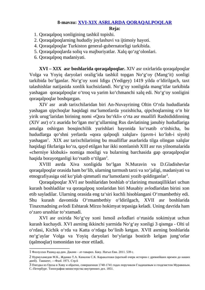 XVI-XIX ASRLARDA QORAQALPOQLAR 1